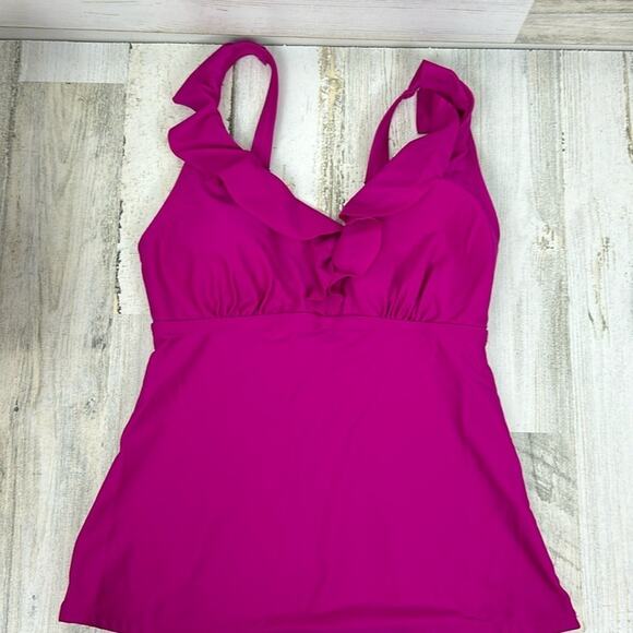 DKNY Womens Medium hot pink ruffle tankini top summer beach swim bathing suit - Picture 1 of 10